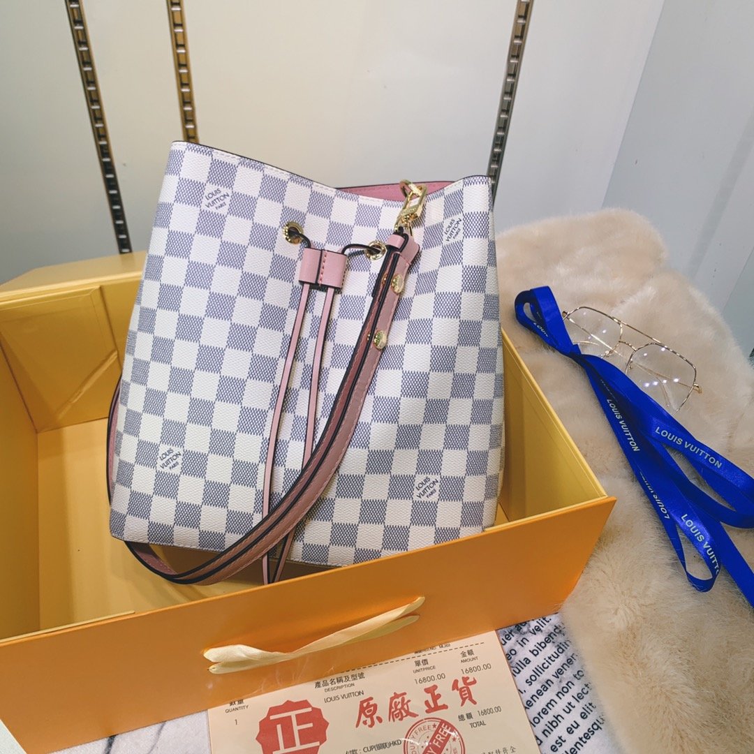 Louis Vuitton Neonoe Shoulder Bag Damier Azur White Eau de Rose Pink N40152  Auth