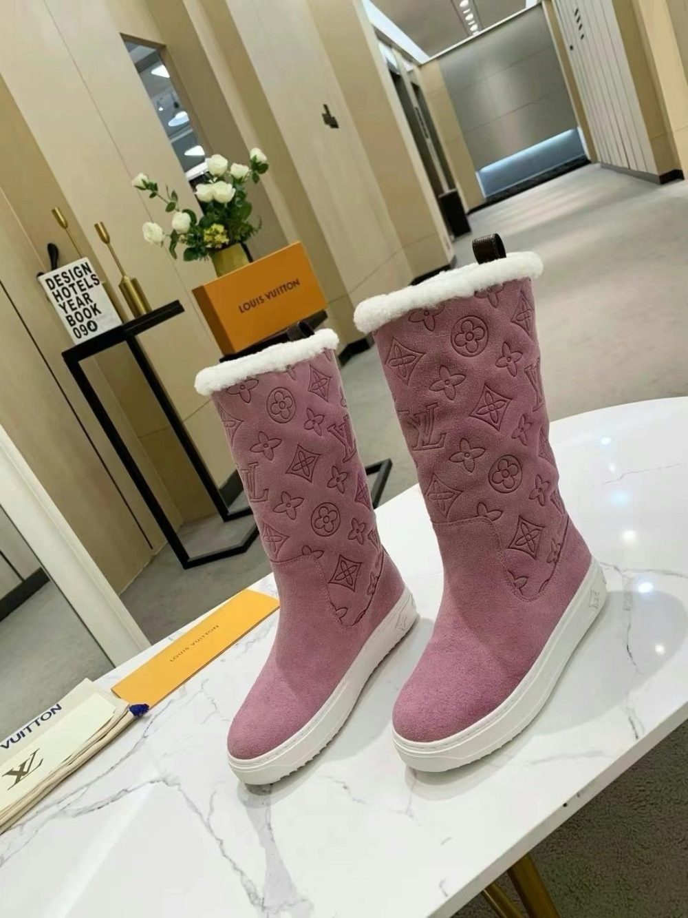 Pink Mono Suede Boots